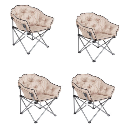 Mac Sports Foldable Padded Outdoor Club Chair with Carry Bag, Beige (4 Pack)