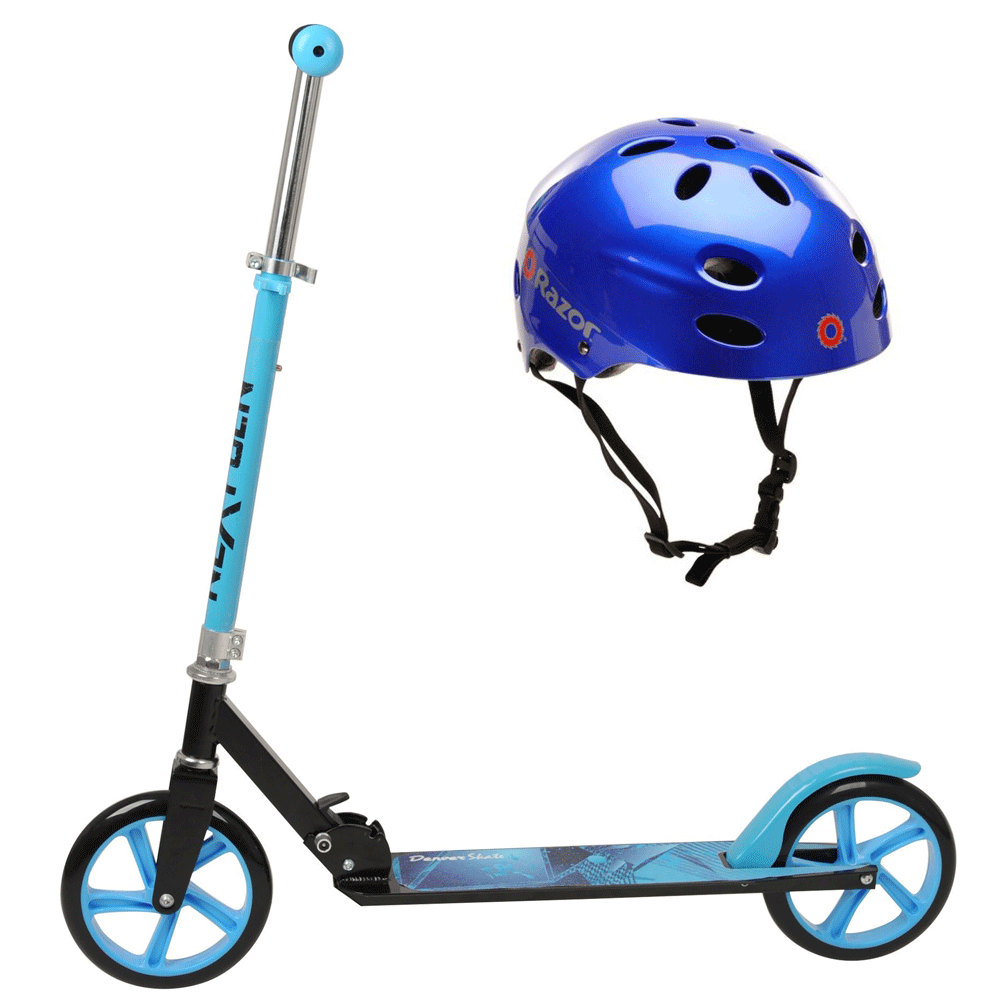 NextGen Scooters Denver Scooter, Blue and Black & Razor V-17 Helmet, Glossy Blue - VMInnovations