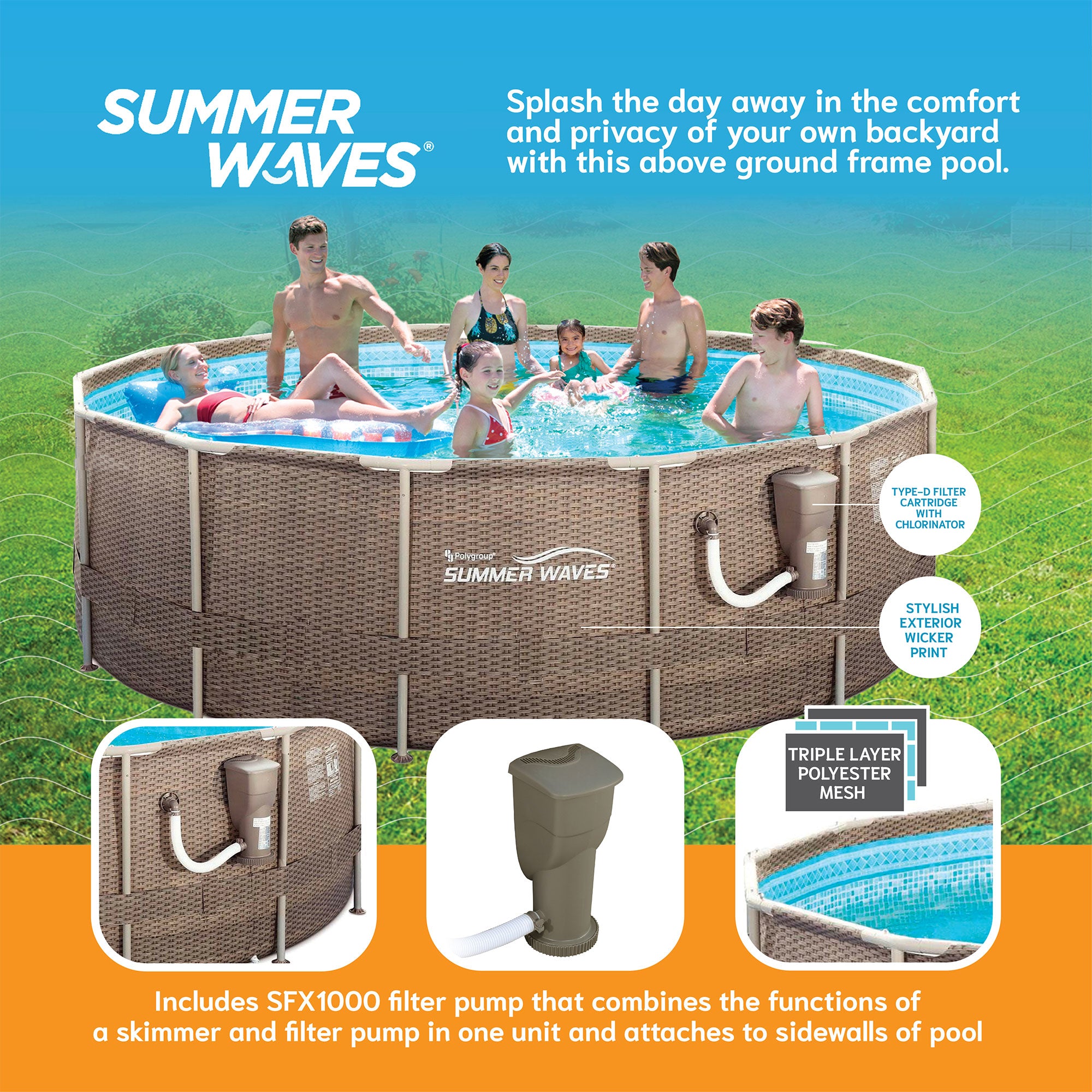 Summer Waves 14' x 48" Round Frame Above Ground Swimming Pool with Ladder & Pump