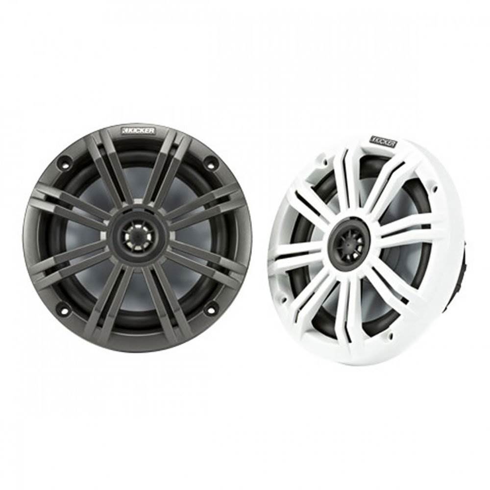 Kicker KM 6.5 Inch Marine UV Treated Speakers, Black White Grilles (Open Box)