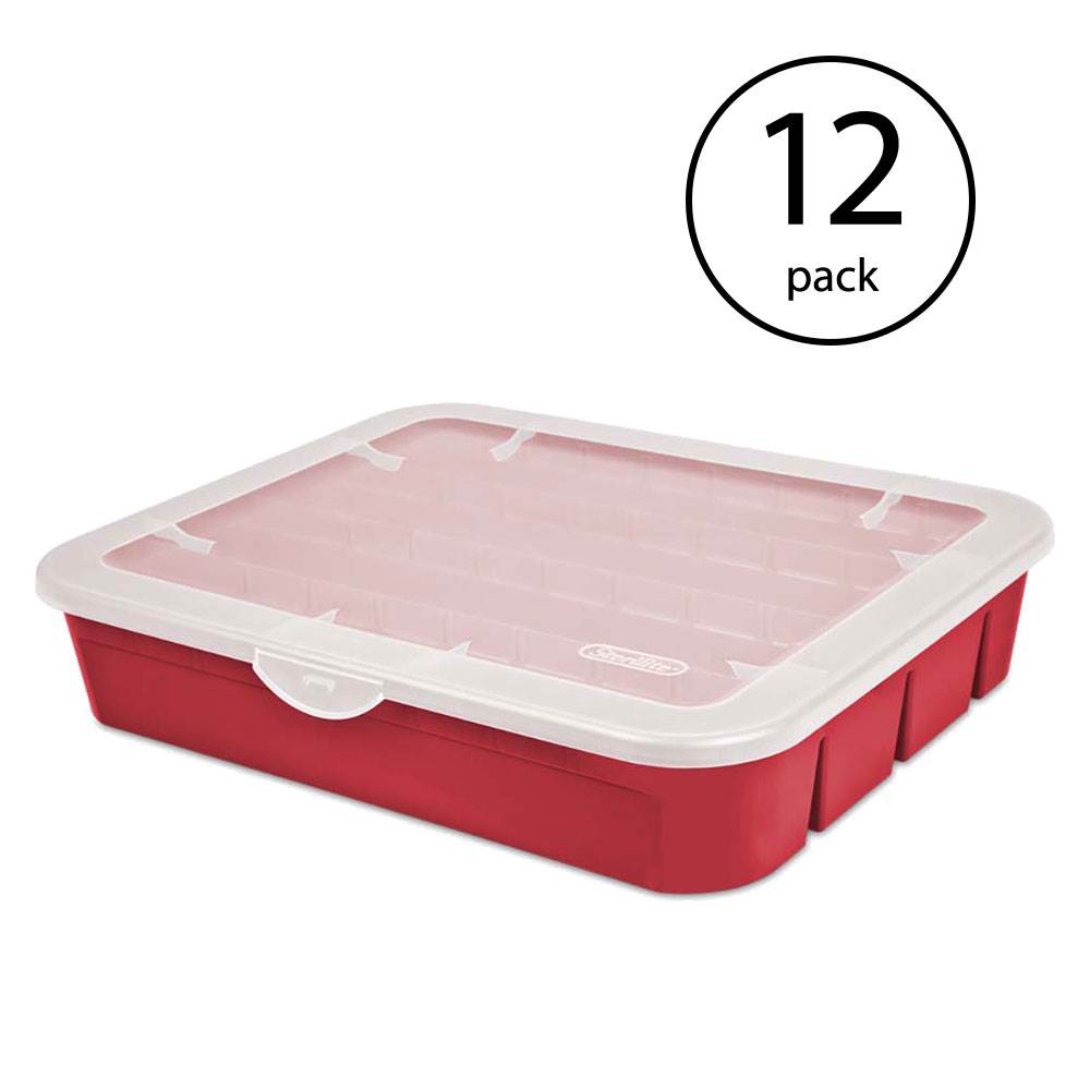 Sterilite 20 Compartment Christmas Holiday Ornament Storage Box, Red (12 Pack)