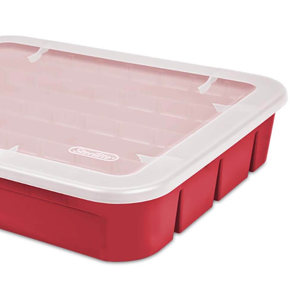 Sterilite 20 Compartment Christmas Holiday Ornament Storage Box, Red (12 Pack)