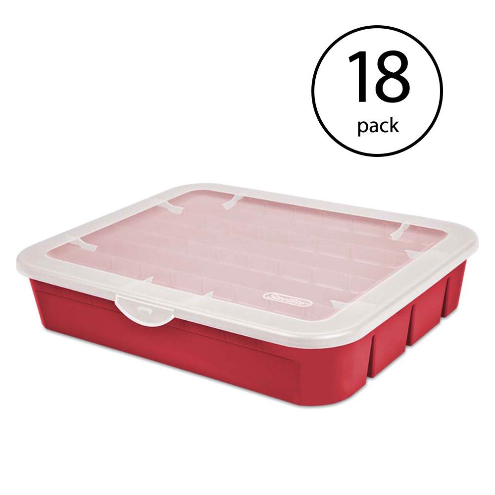 Sterilite 20 Compartment Christmas Holiday Ornament Storage Box, Red (18 Pack)