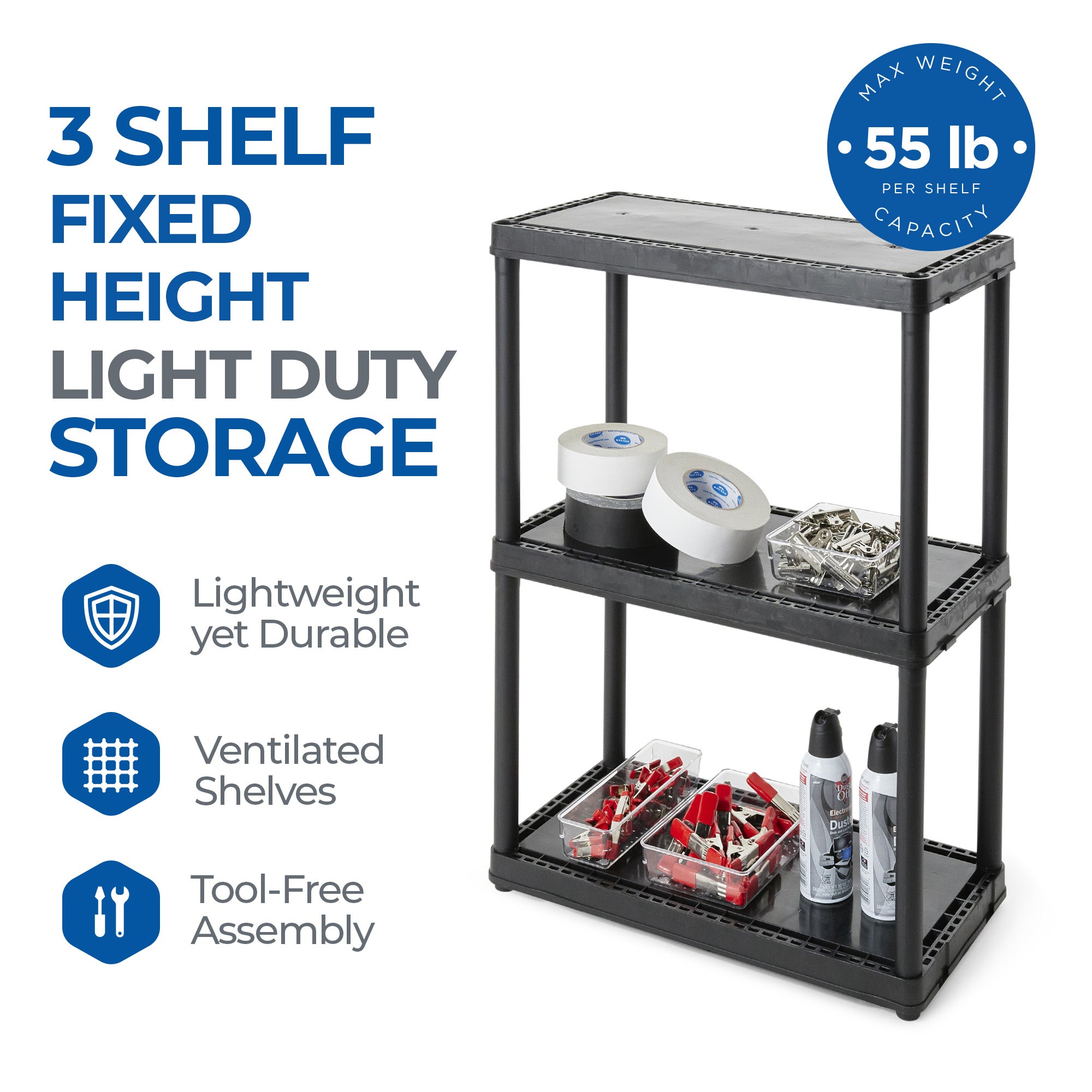 Gracious Living 3 Fixed Height Solid Light Duty Home Storage Unit, Black (Used) - VMInnovations