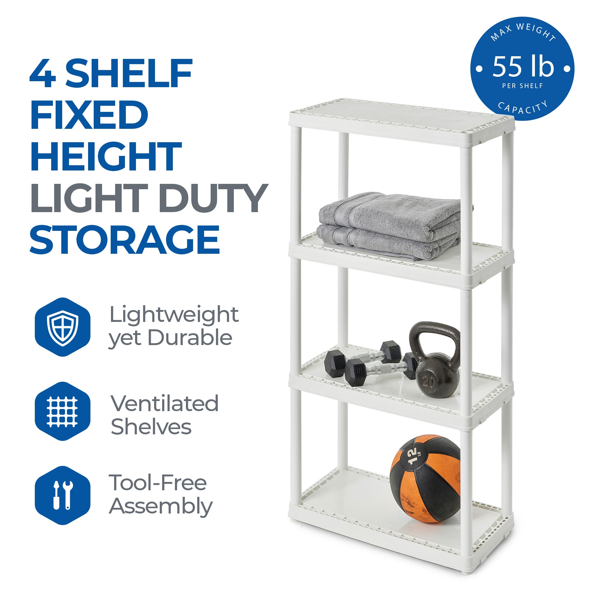 Gracious Living Light Duty Solid Plastic Shelving Unit, White (Open Box)(4 Pack)