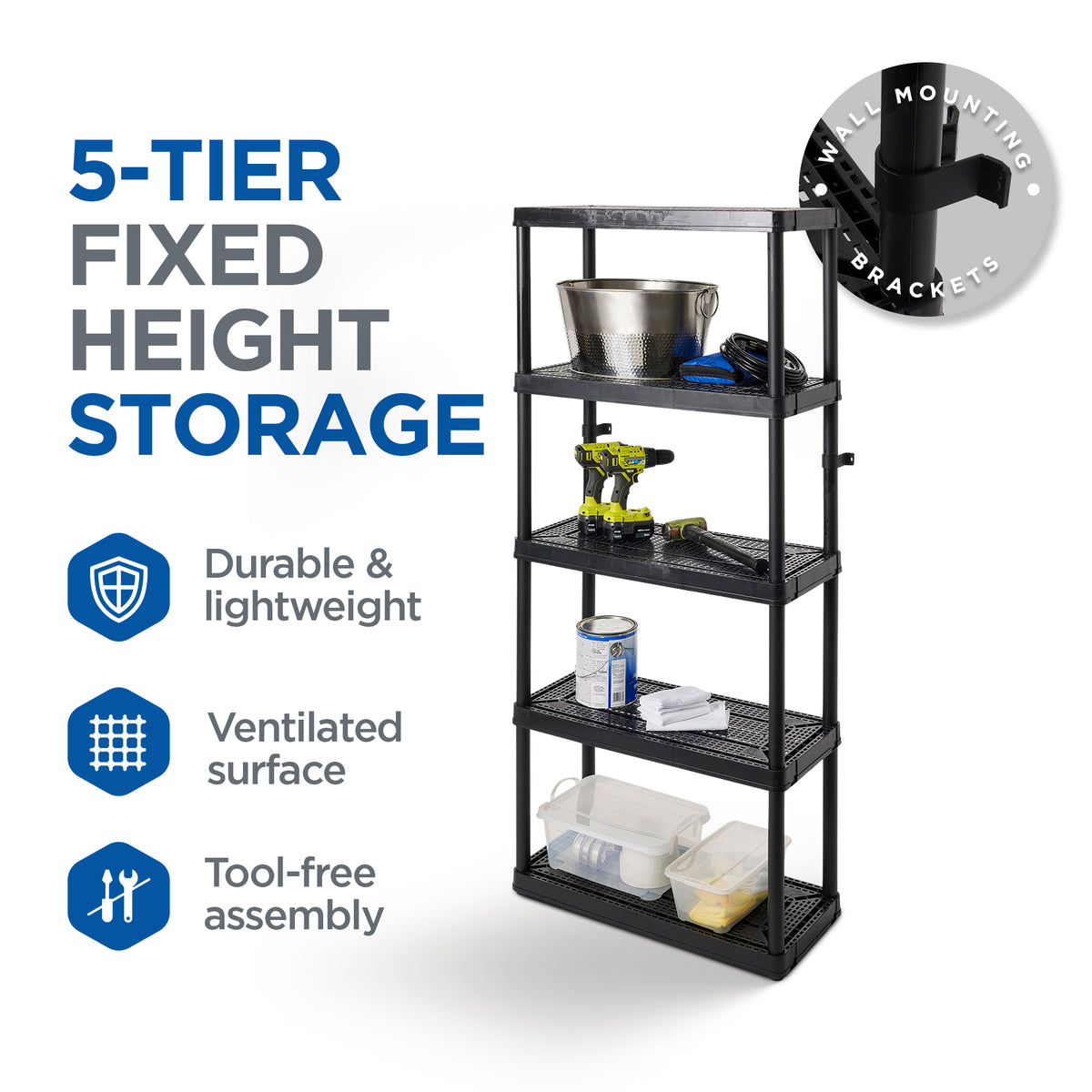 Gracious Living 5 Shelf Ventilated Medium Duty Storage Unit, Black (2 Pack)