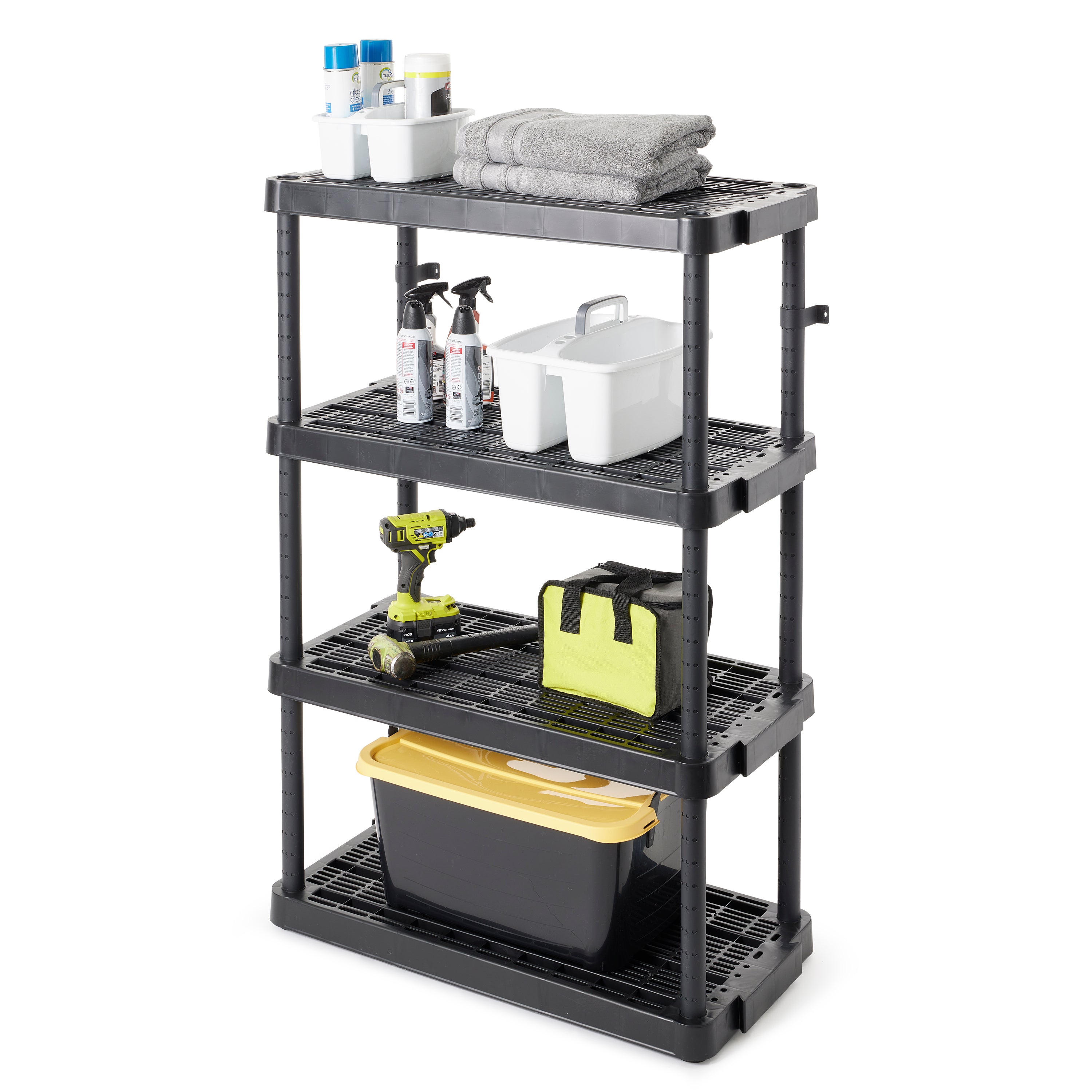 Gracious Living 4 Shelf Adjustable Ventilated Heavy Duty Shelving Unit, Black