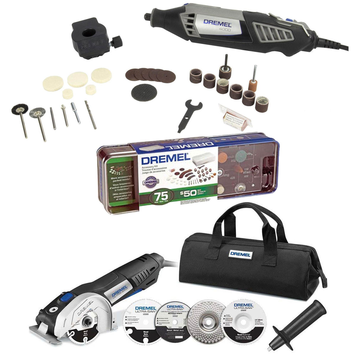 Dremel Rotary Tool Kit, 75-Piece Kit, & Ultra-Saw Kit (Certified Refurbished)
