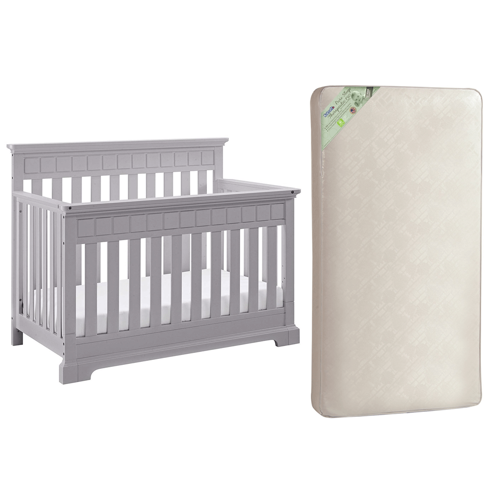 Thomasville Kids Willow 4 in 1 Crib, Pebble Gray & Kolcraft Pure Sleep Mattress - VMInnovations