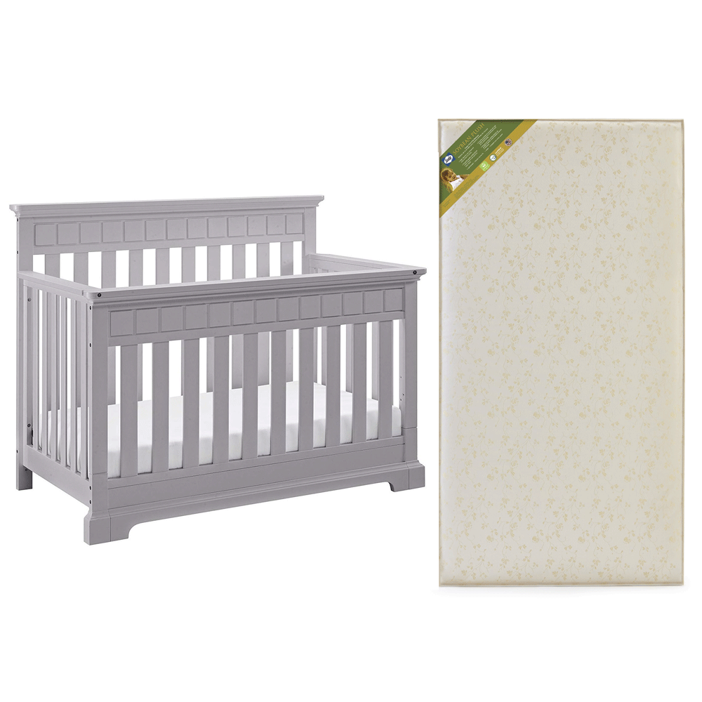 Thomasville Kids Willow 4 in 1 Crib, Pebble Gray & Sealy Soybean Crib Mattress