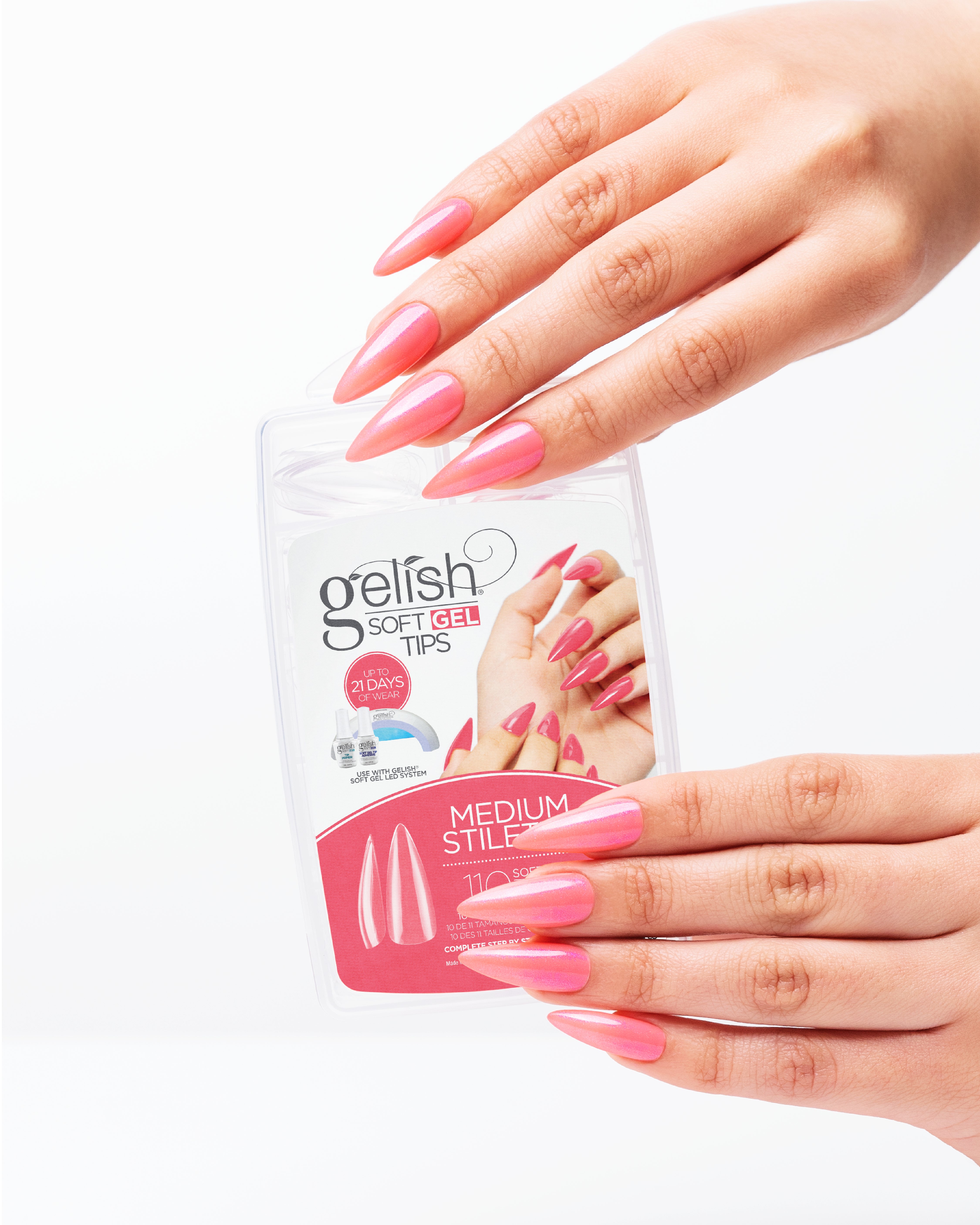 Gelish Soft Gel 110 Count Medium Stiletto Tip Intro Kit with Mini LED Light - VMInnovations