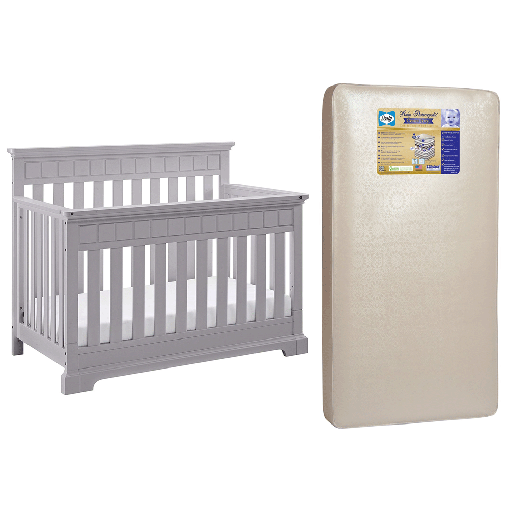 Thomasville Kids Willow 4 in 1 Crib, Pebble Gray & Sealy Posturepedic Mattress