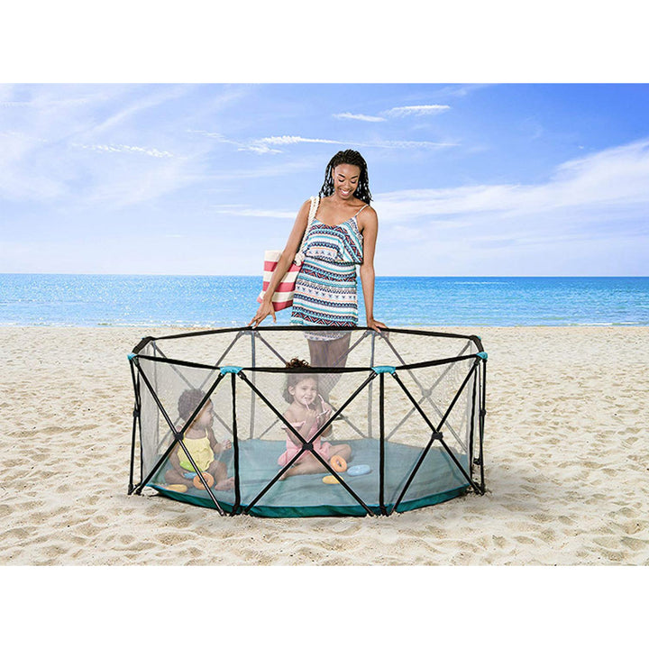 Regalo 1380DS 8 Panel Foldable Mesh Childrens Play Yard & Carrying Bag, Teal - VMInnovations