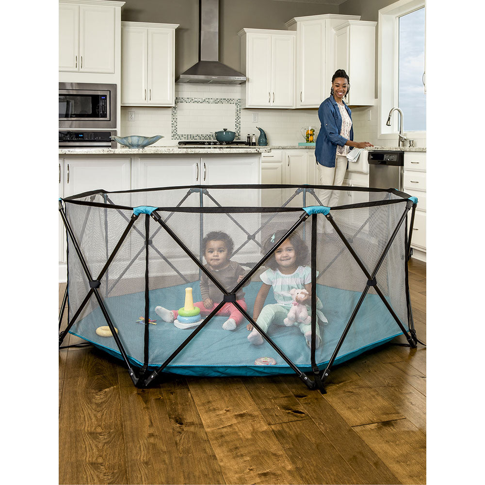 Regalo 1380DS 8 Panel Foldable Mesh Childrens Play Yard & Carrying Bag, Teal - VMInnovations