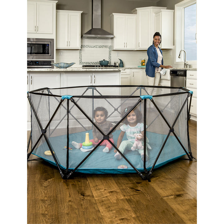 Regalo 1380DS 8 Panel Foldable Mesh Childrens Play Yard & Carrying Bag, Teal - VMInnovations