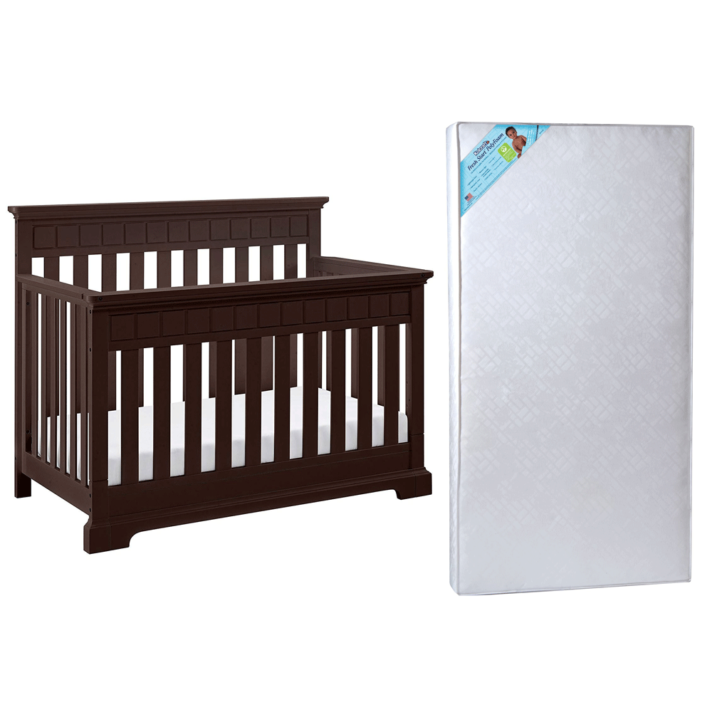 Thomasville Kids Willow 4 in 1 Crib, Espresso & Kolcraft Fresh Start Mattress
