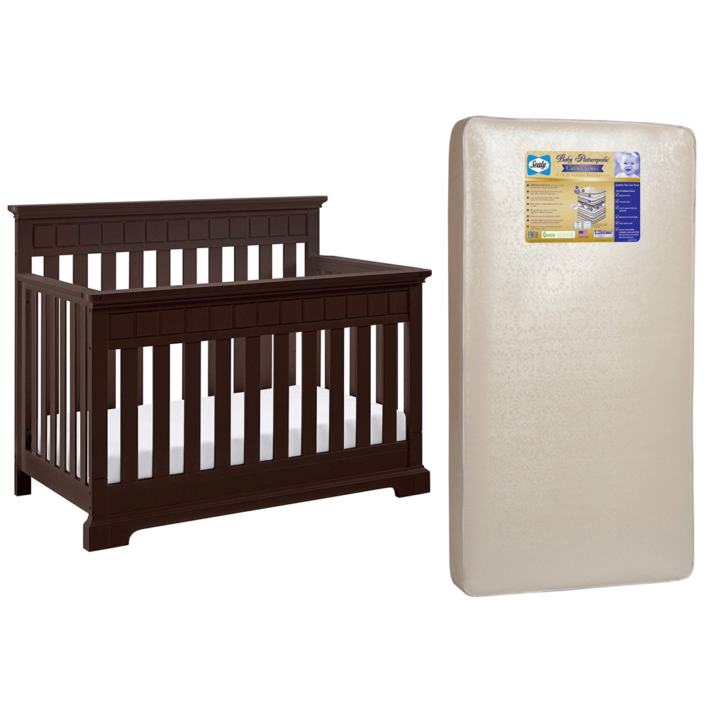 Thomasville Kids Willow 4 in 1 Crib, Espresso & Sealy Posturepedic Crib Mattress - VMInnovations