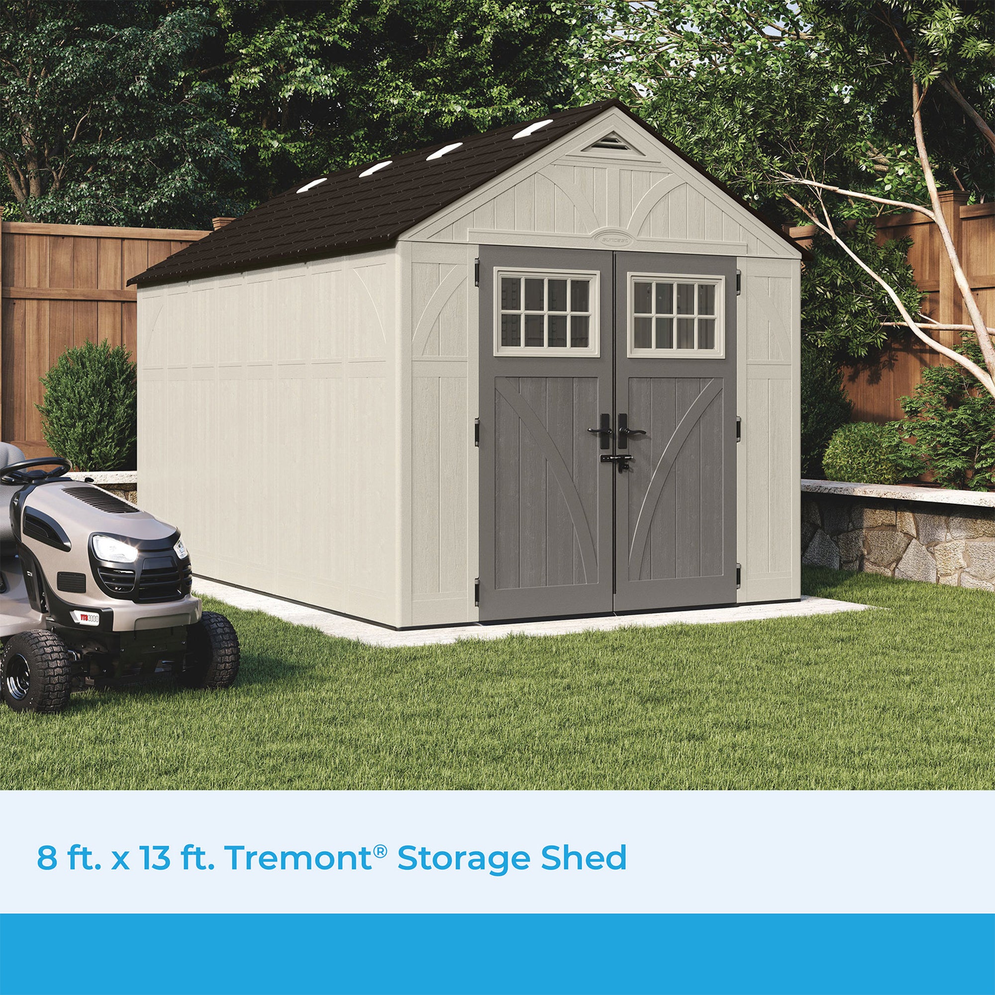 Suncast 8' x 13' Heavy-Duty Resin Tremont Storage Shed, Sand - VMInnovations