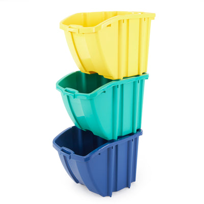 Suncast BH183PK Stackable Recycling Bin Containers & Lids, Multicolored (3 Pack)