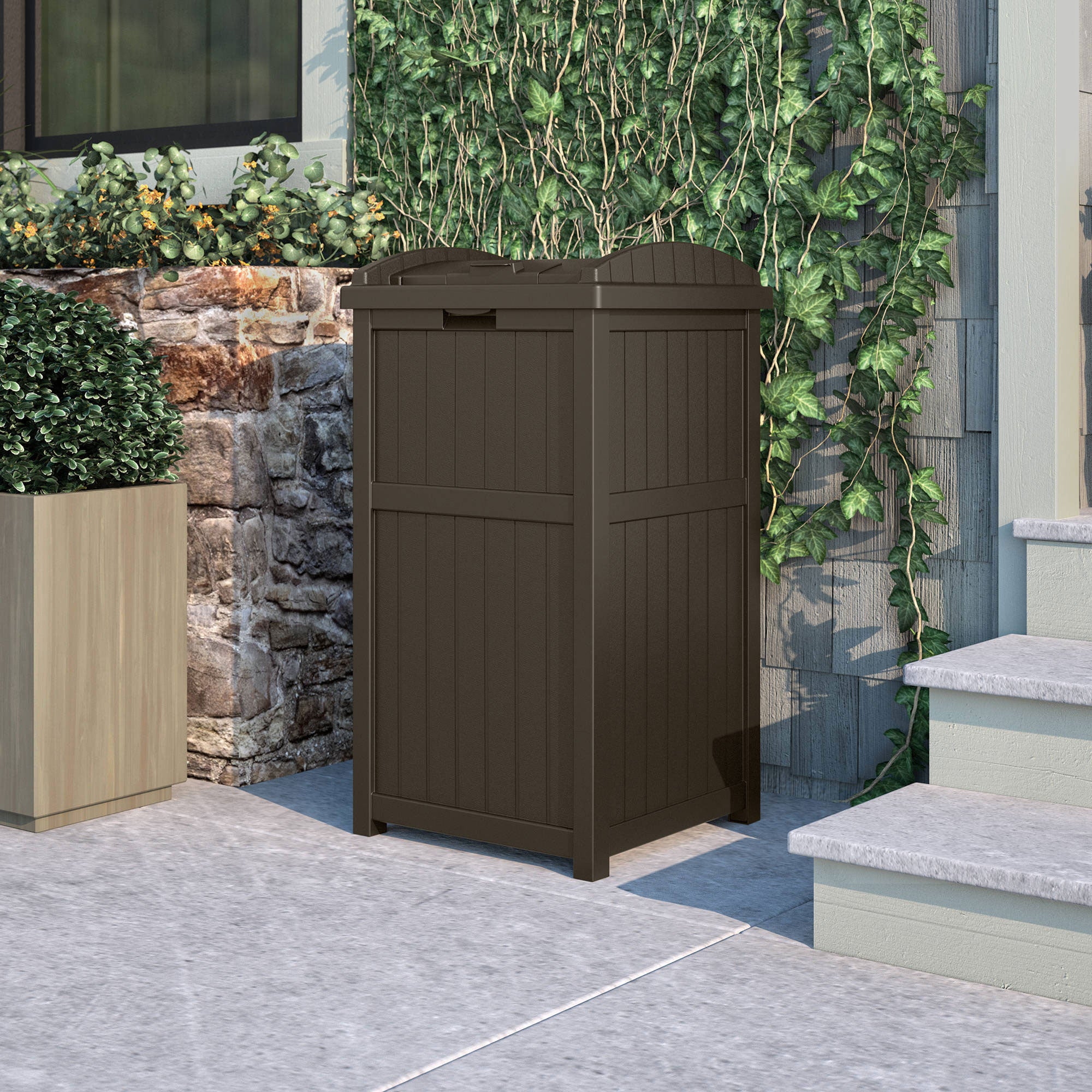 Suncast GH1732J Trashcan Hideaway Outdoor 33 Gallon Garbage Waste Bin, Java (For Parts)