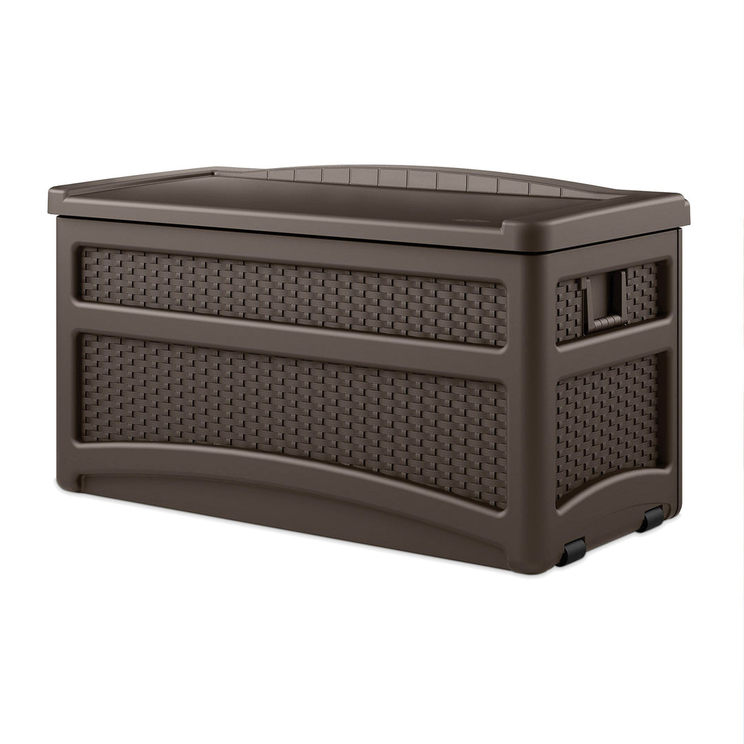 Suncast DBW7500 73 Gallon Outdoor Patio Storage Chest with Handles & Seat, Java - VMInnovations