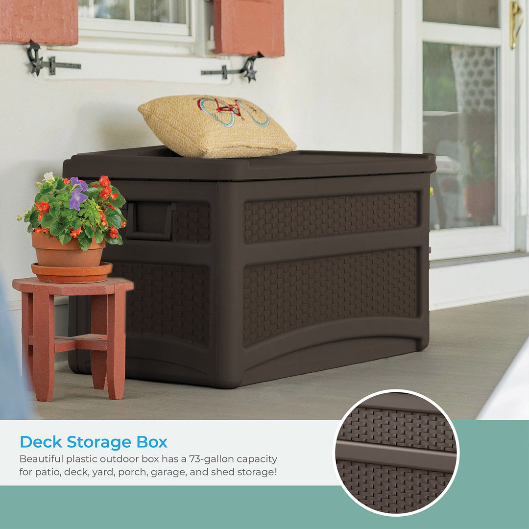 Suncast DBW7500 73 Gallon Outdoor Patio Storage Chest with Handles & Seat, Java - VMInnovations