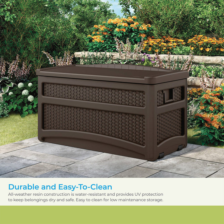 Suncast DBW7500 73 Gallon Outdoor Patio Storage Chest with Handles & Seat, Java - VMInnovations
