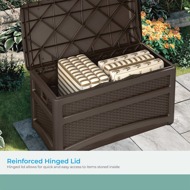 Suncast DBW7500 73 Gallon Outdoor Patio Storage Chest with Handles & Seat, Java - VMInnovations