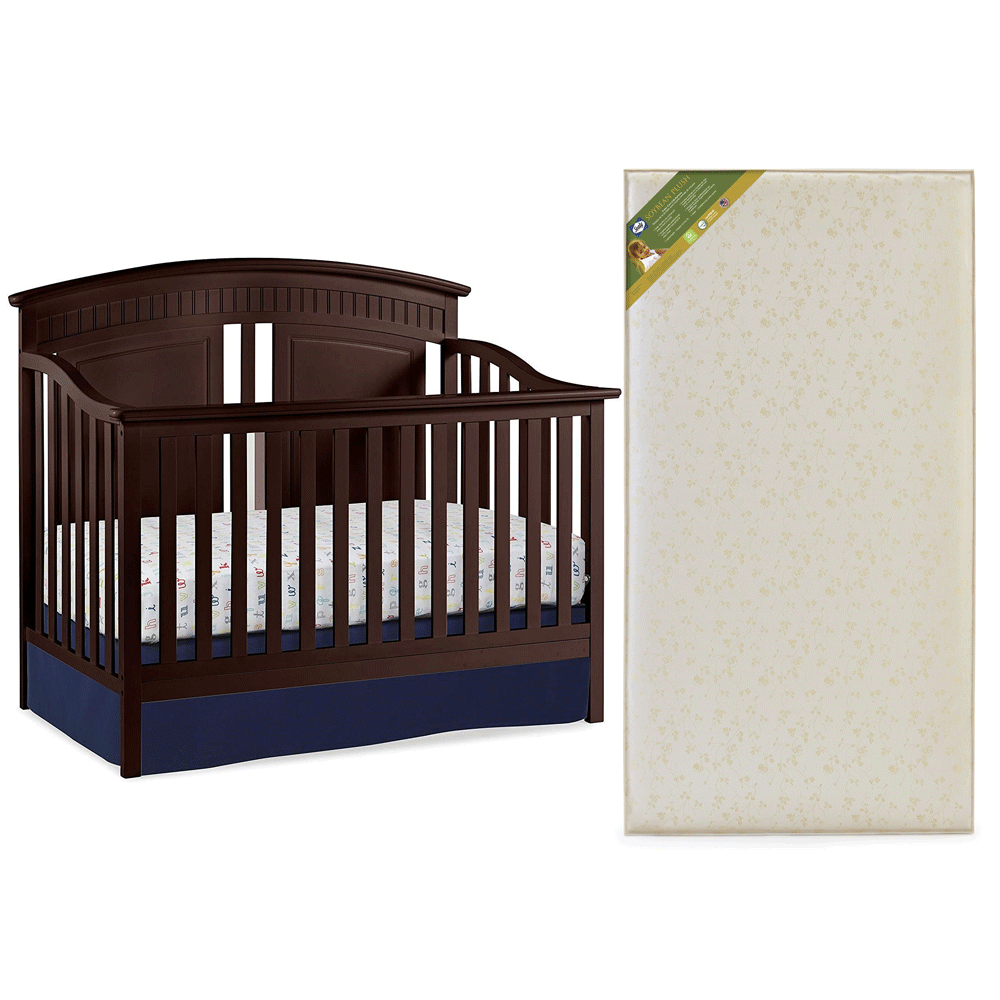 Thomasville Majestic Convertible 4 in 1 Crib, Espresso & Sealy Soybean Mattress