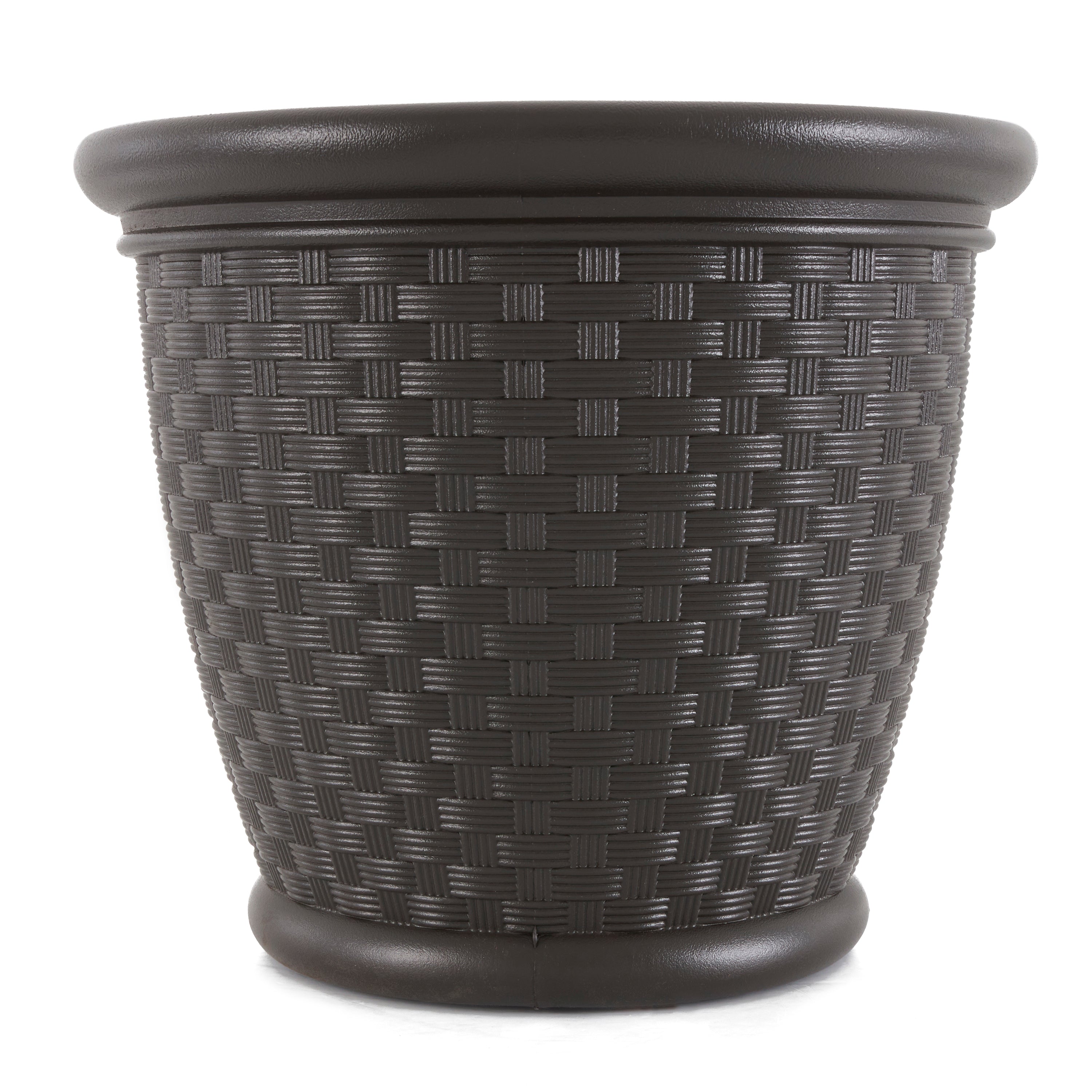 Suncast Sonora 18 Inch Resin Wicker Yard Garden Flower Planter, Brown (Used)
