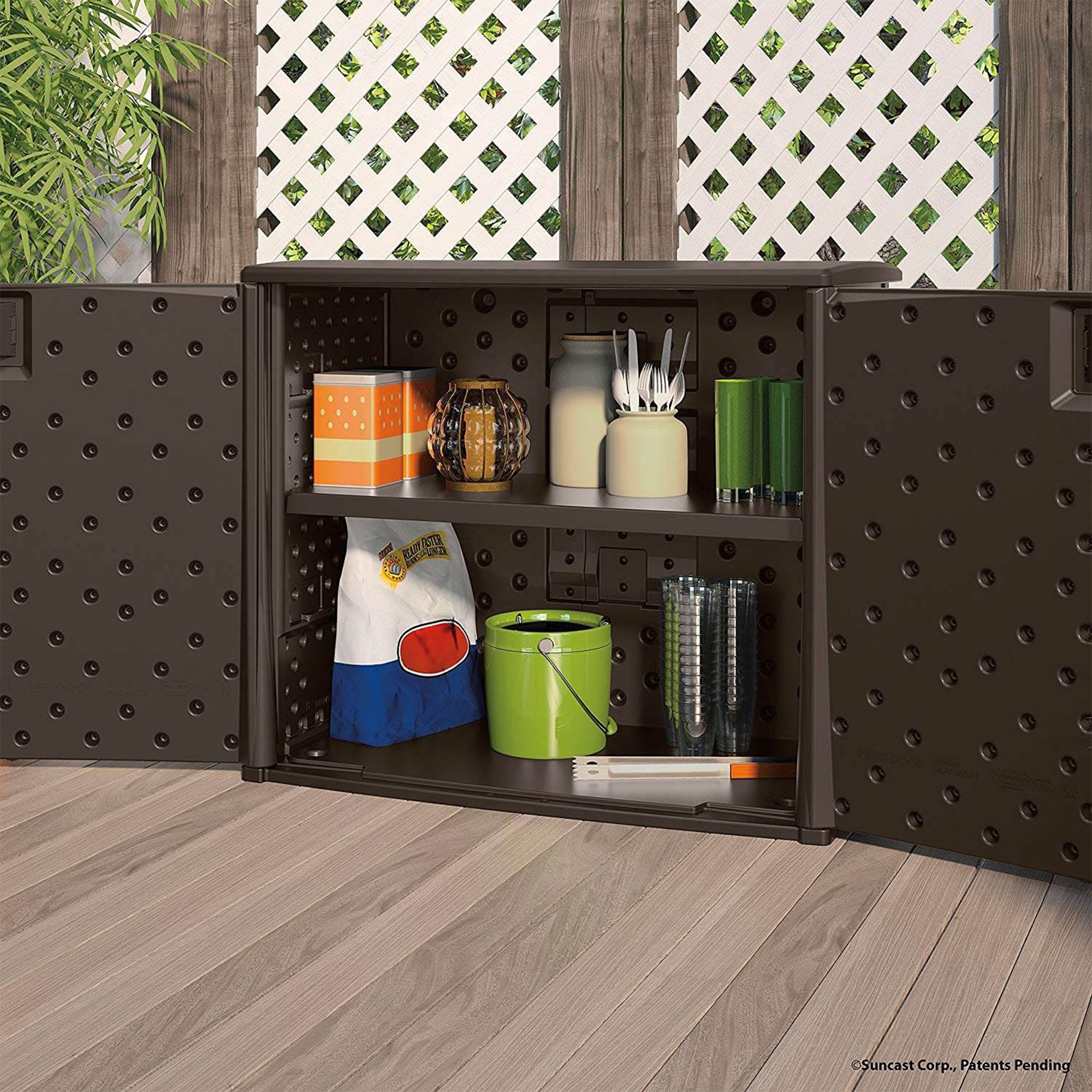 Suncast Elements 97 Gallon Backyard Oasis Storage Entertaining Station w/Shelf