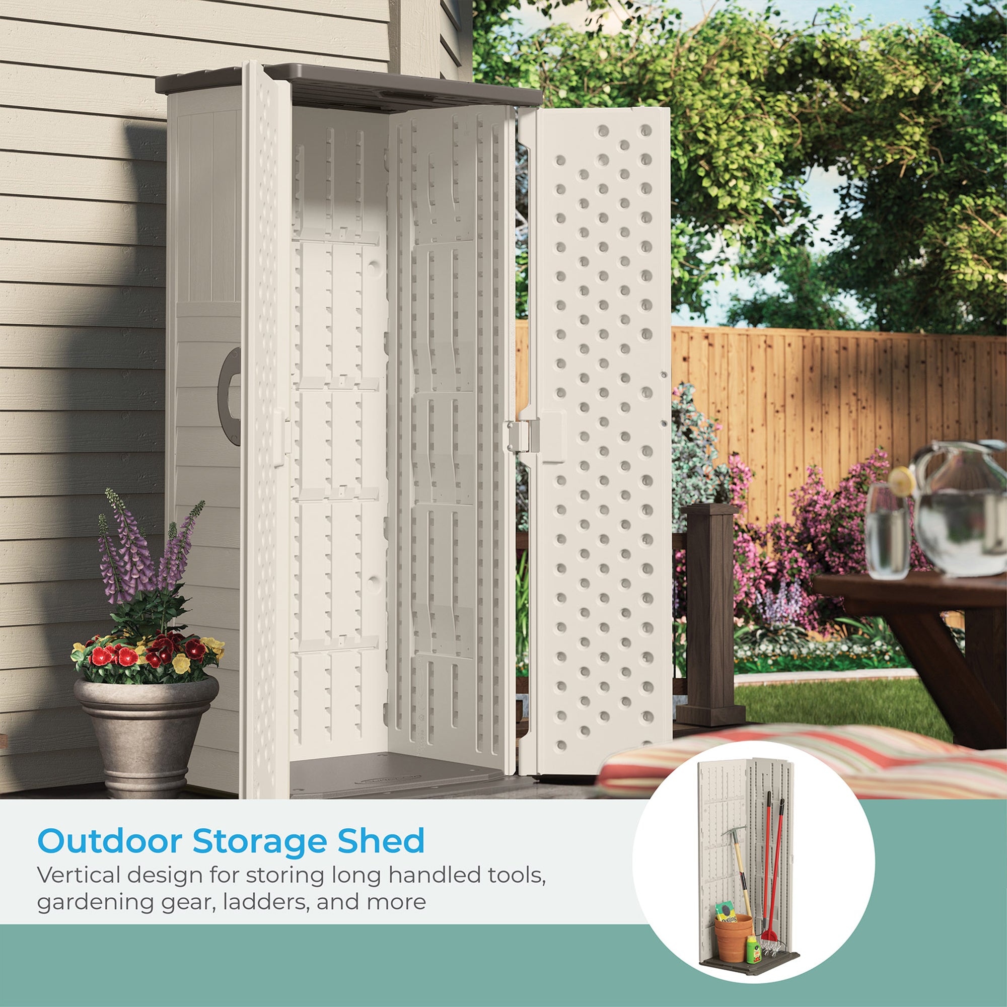 Suncast BMS1250 22 Cubic Feet Resin Versatile Vertical Storage Shed Building