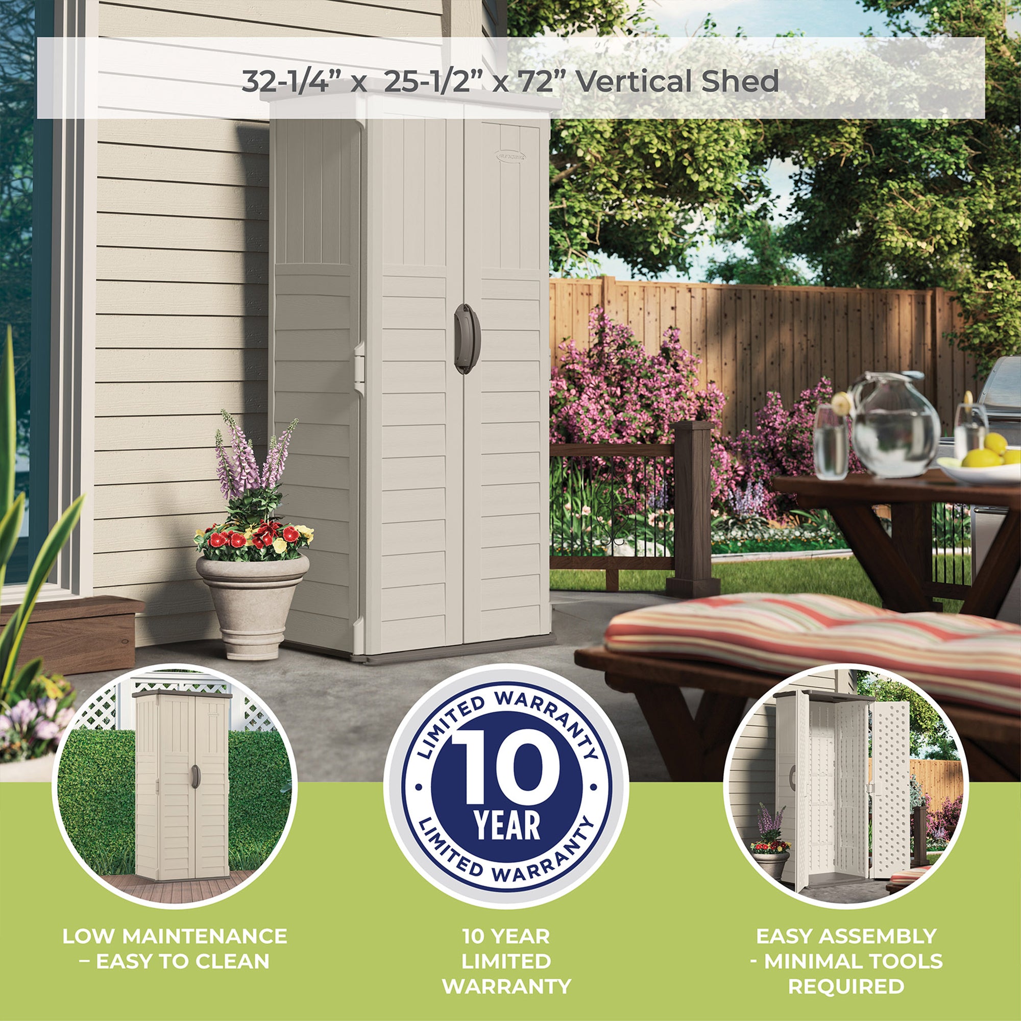 Suncast BMS1250 22 Cubic Feet Resin Versatile Vertical Storage Shed Building