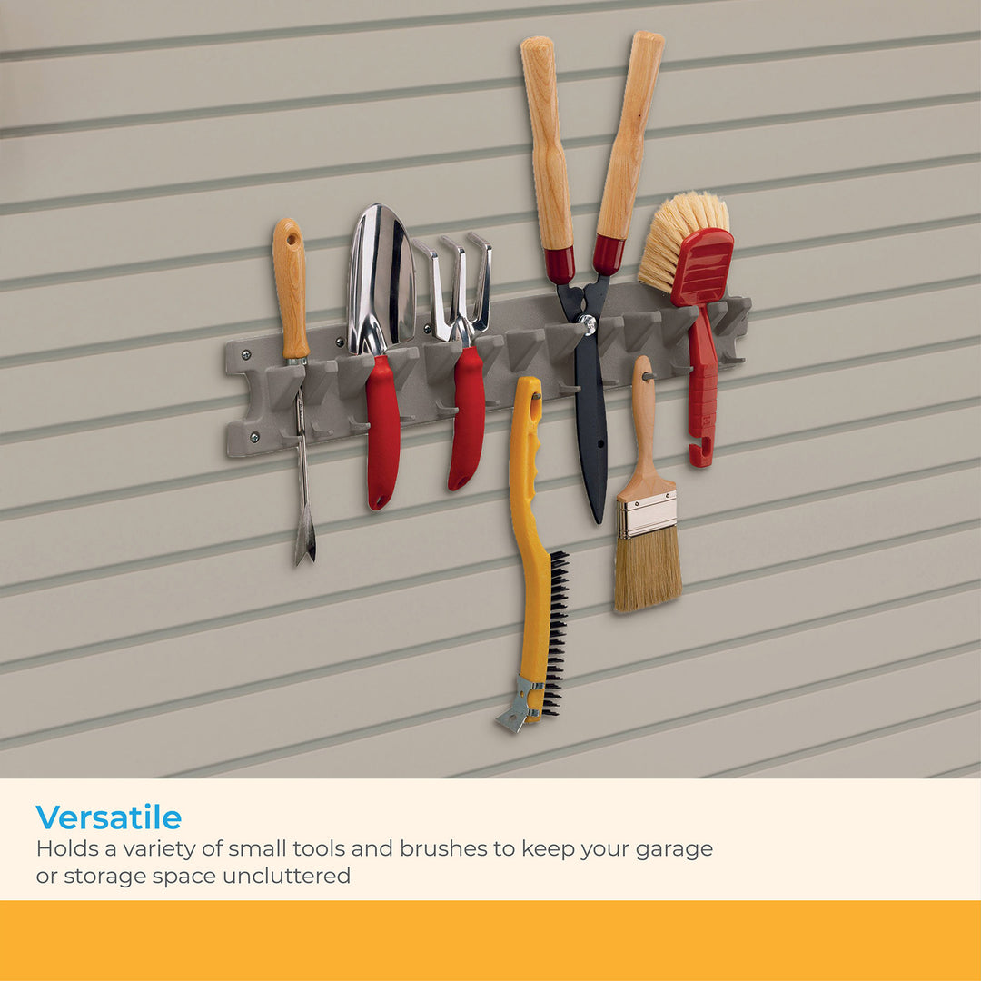 Suncast V713 2 Foot Wall Mounted Garage Garden Hand Tool Organizer, Platinum - VMInnovations
