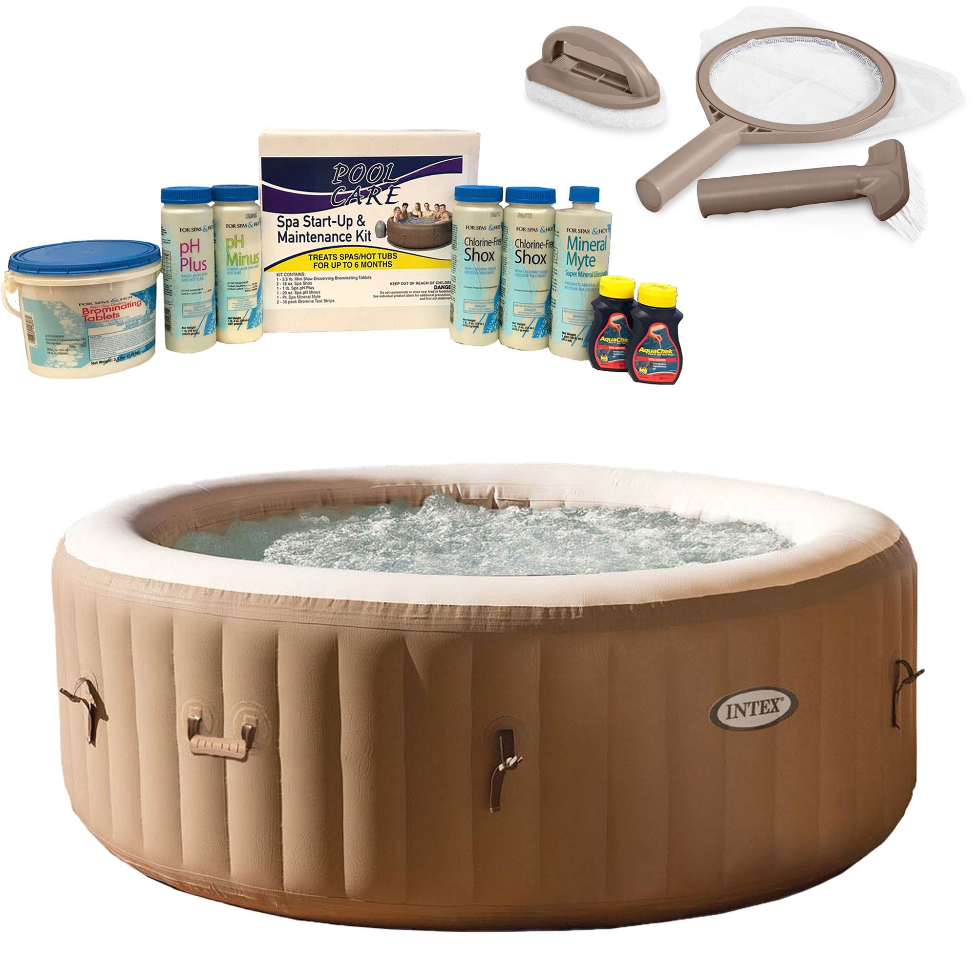 Intex PureSpa 4-Person Inflatable Hot Tub, Spa Maintenance Kit, & Chemical Kit