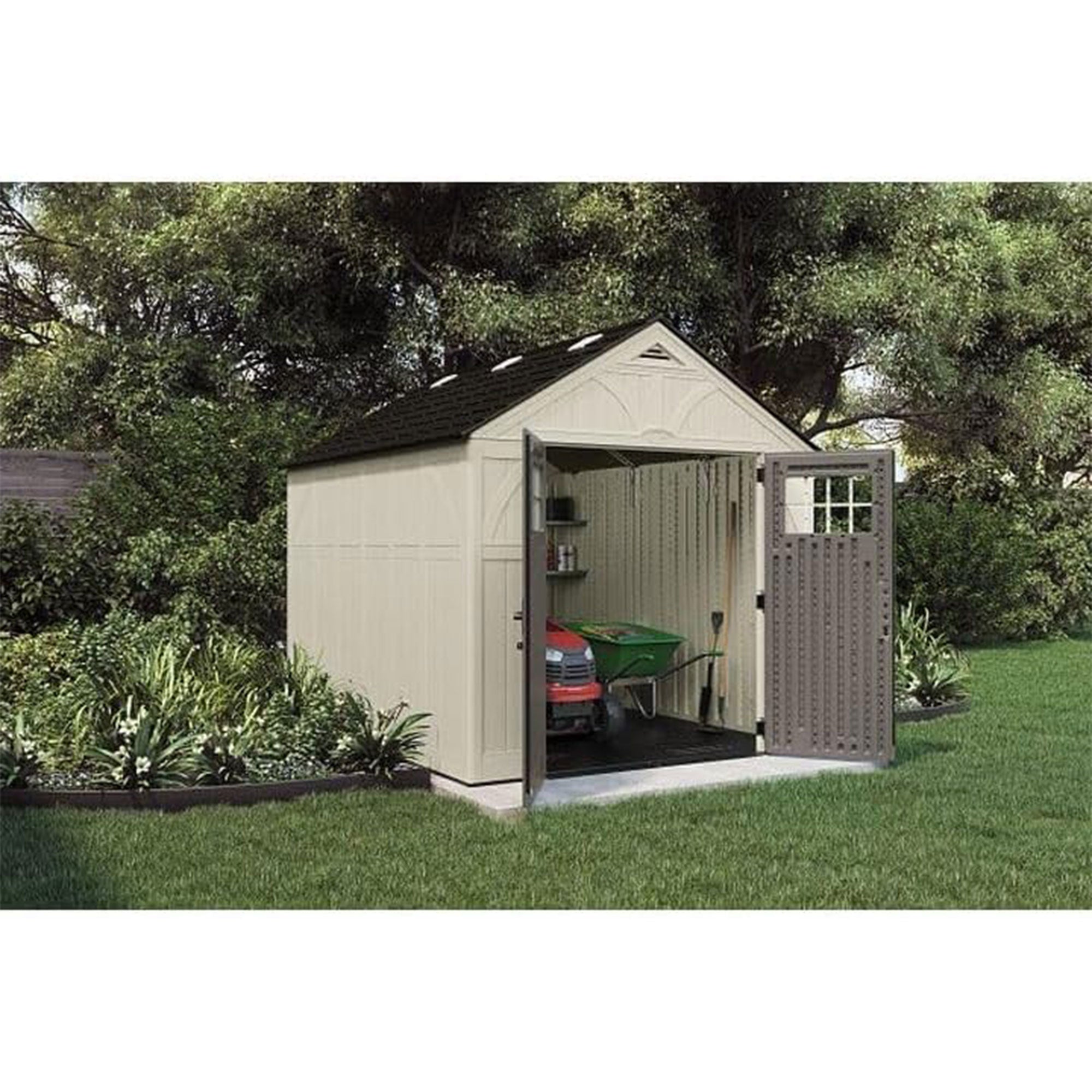 Suncast Tremont 8 ft. x 10 ft. Heavy Duty Resin Storage Shed w/Windows, Vanilla - VMInnovations