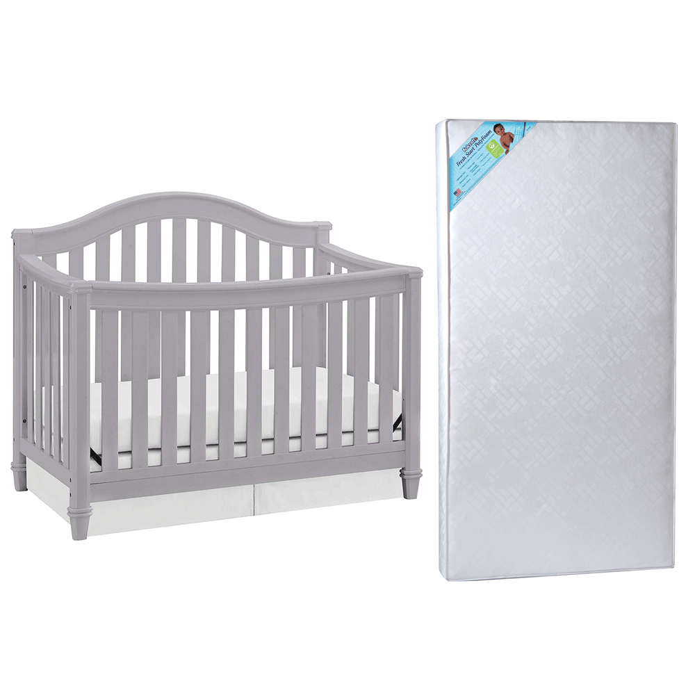 Thomasville Kids Auburn 4 in 1 Crib, Gray & Kolcraft Fresh Start Crib Mattress - VMInnovations