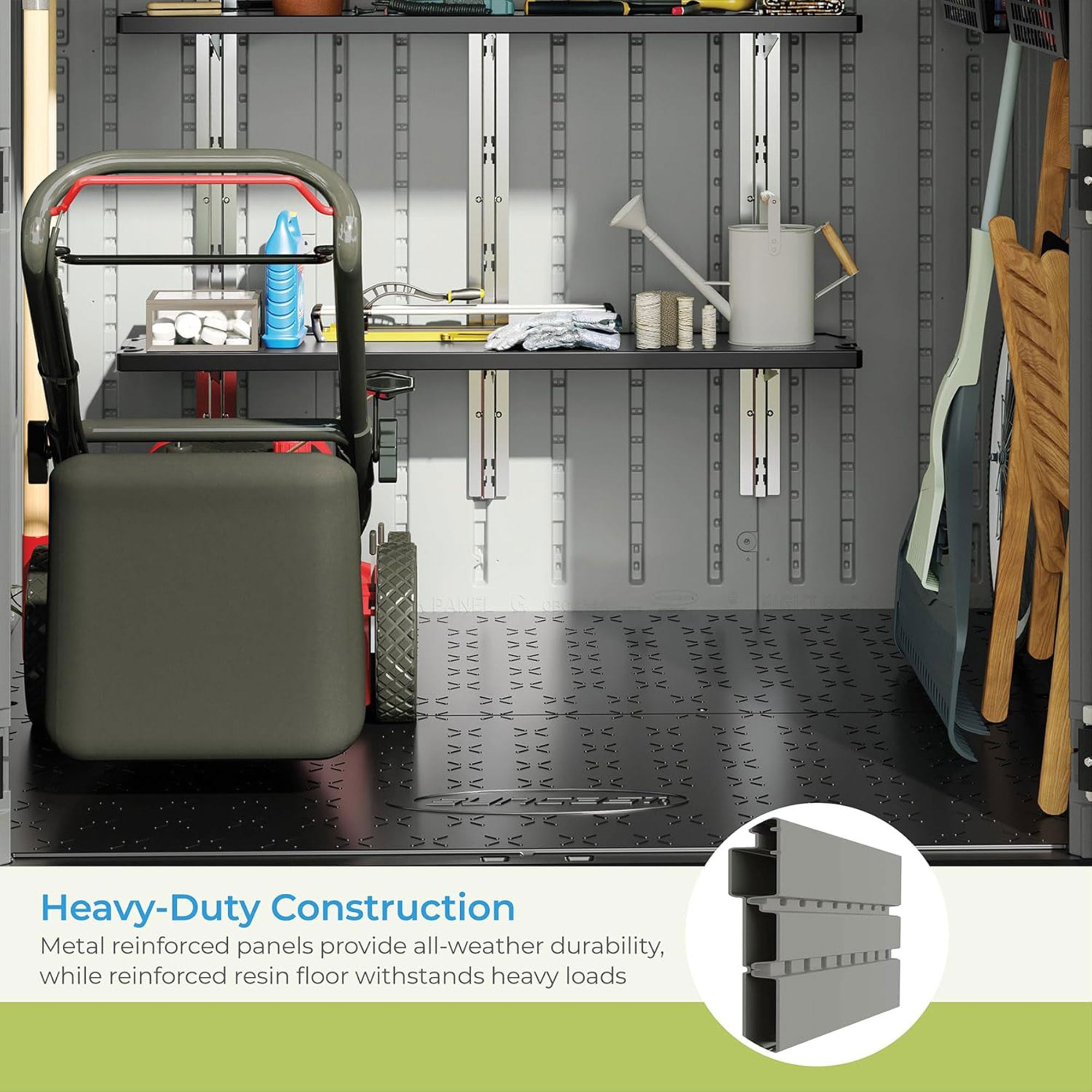 Suncast Everett 6 x 5 ft. Storage Equipment Shed w/Double Door Entry, Dove Gray - VMInnovations