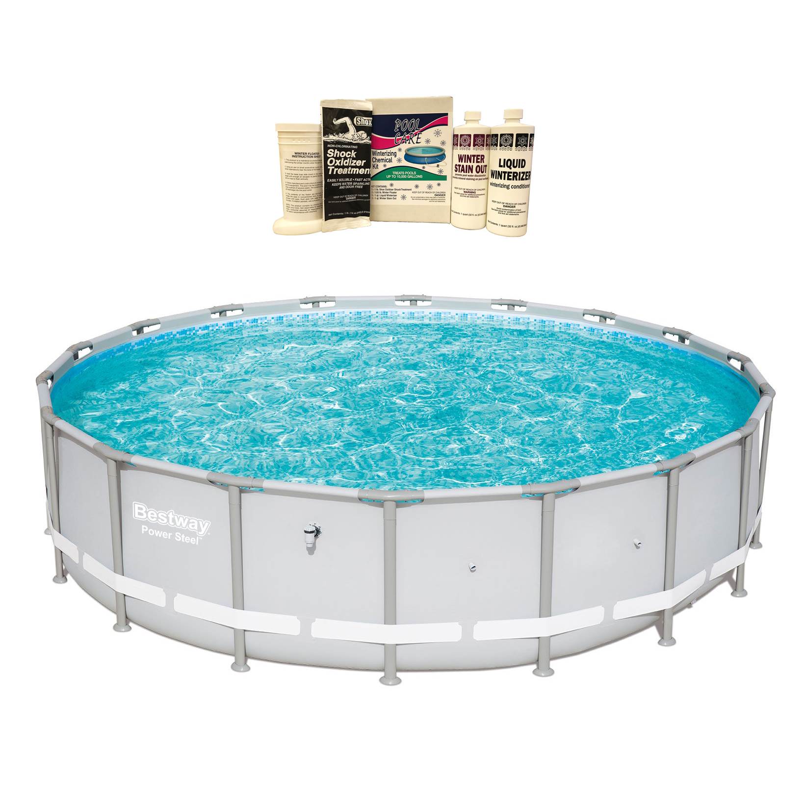 Bestway 18ft x 48in Power Steel Above Ground Outdoor Pool & Winterizing Kit