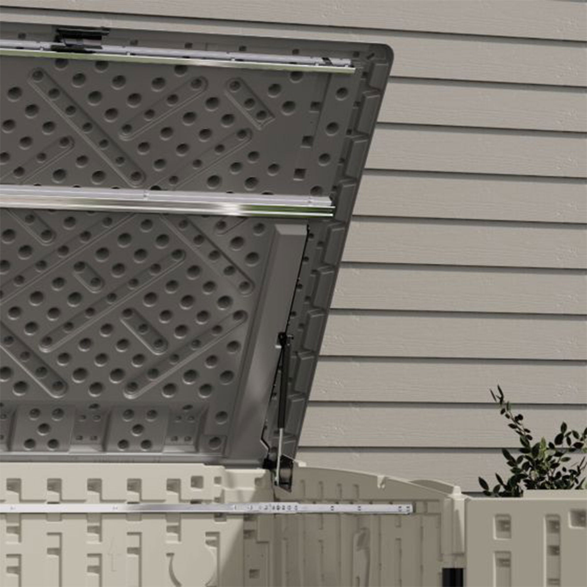 Suncast Stow Away Resin Horizontal Shed, Storage Space for Garbage Cans, Vanilla
