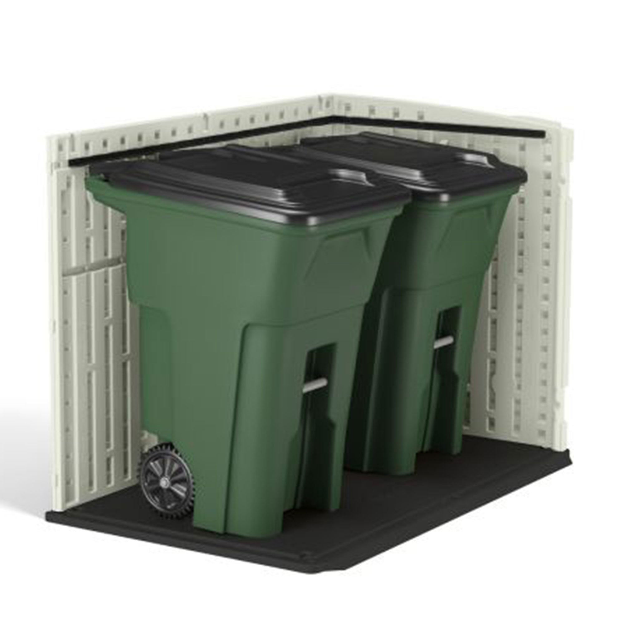 Suncast Stow Away Resin Horizontal Shed, Storage Space for Garbage Cans, Vanilla