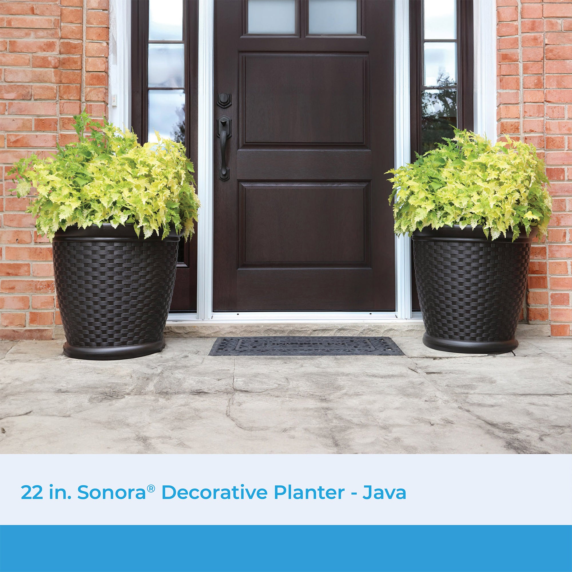 Suncast Sonora 22 Inch Resin Wicker Decorative Garden Flower Planter, Dark Brown - VMInnovations
