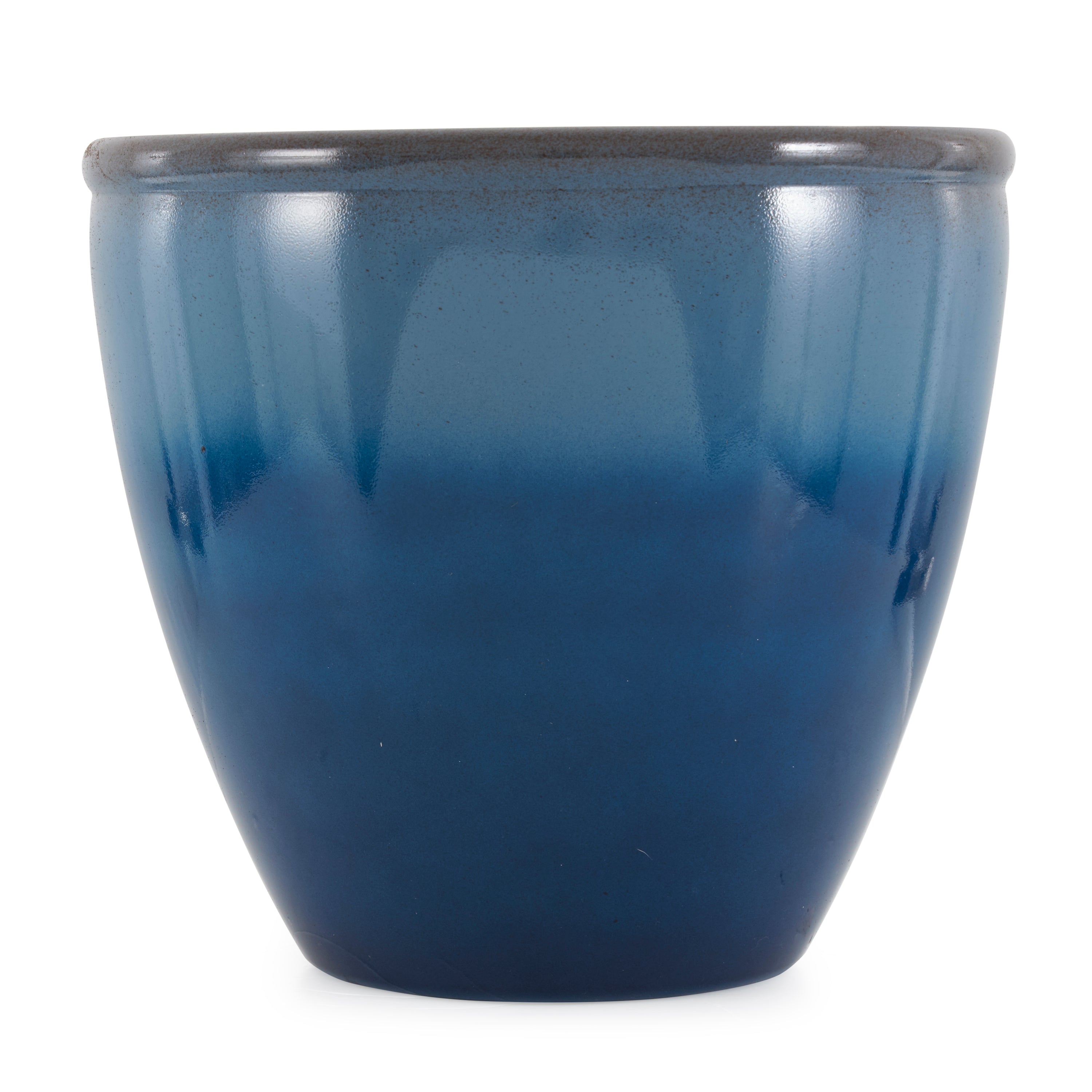 Suncast 16 Inch Ombre Decorative Durable Resin Planter, Blue and Brown (3 Pack)
