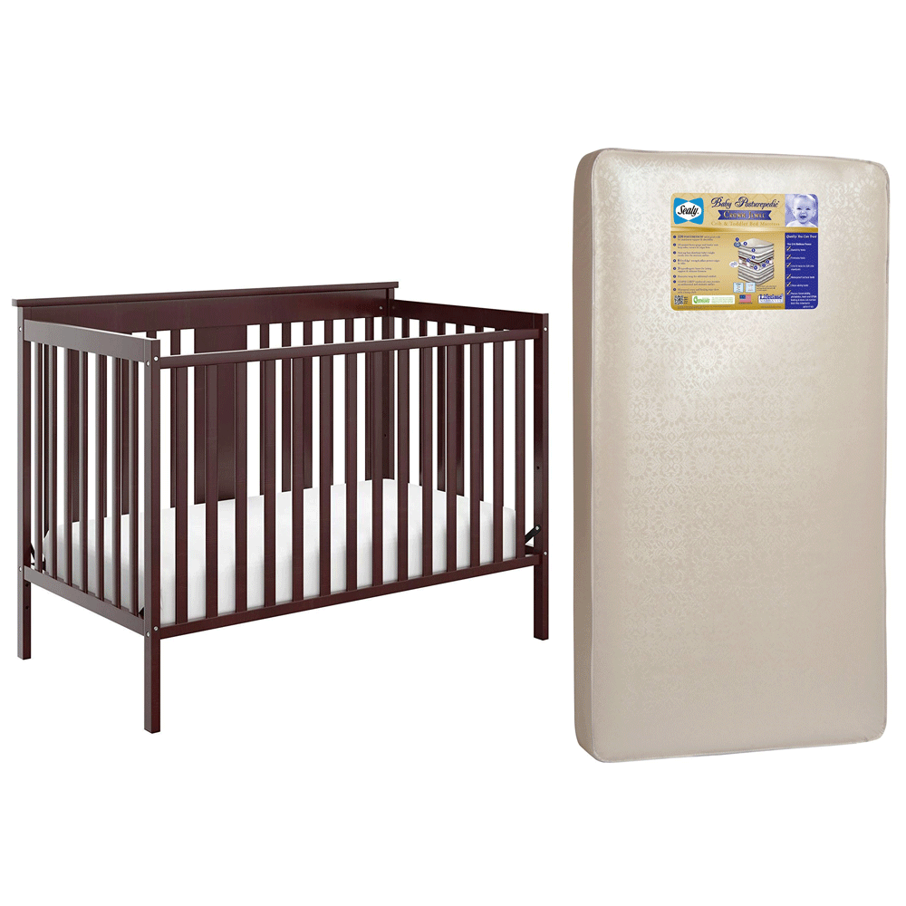 Storkcraft Mission Ridge 4 in 1 Crib, Espresso & Sealy Posturepedic Mattress