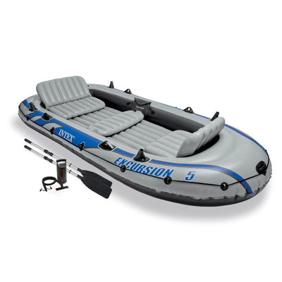 Intex Excursion 5 Person Inflatable Raft, 2 Oars & 2 Red Life Jackets, Large XL - VMInnovations