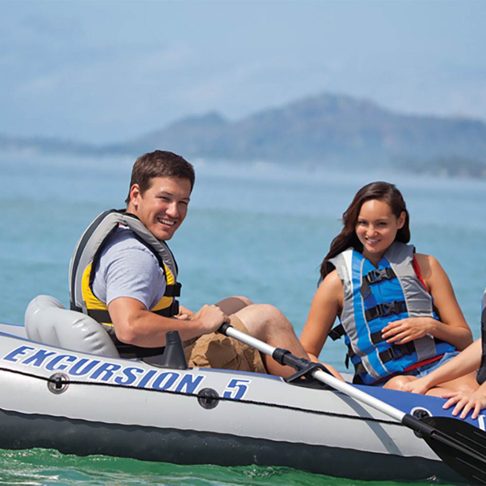 Intex Excursion 5 Person Inflatable Raft, 2 Oars & Blue Life Jacket, Large XL