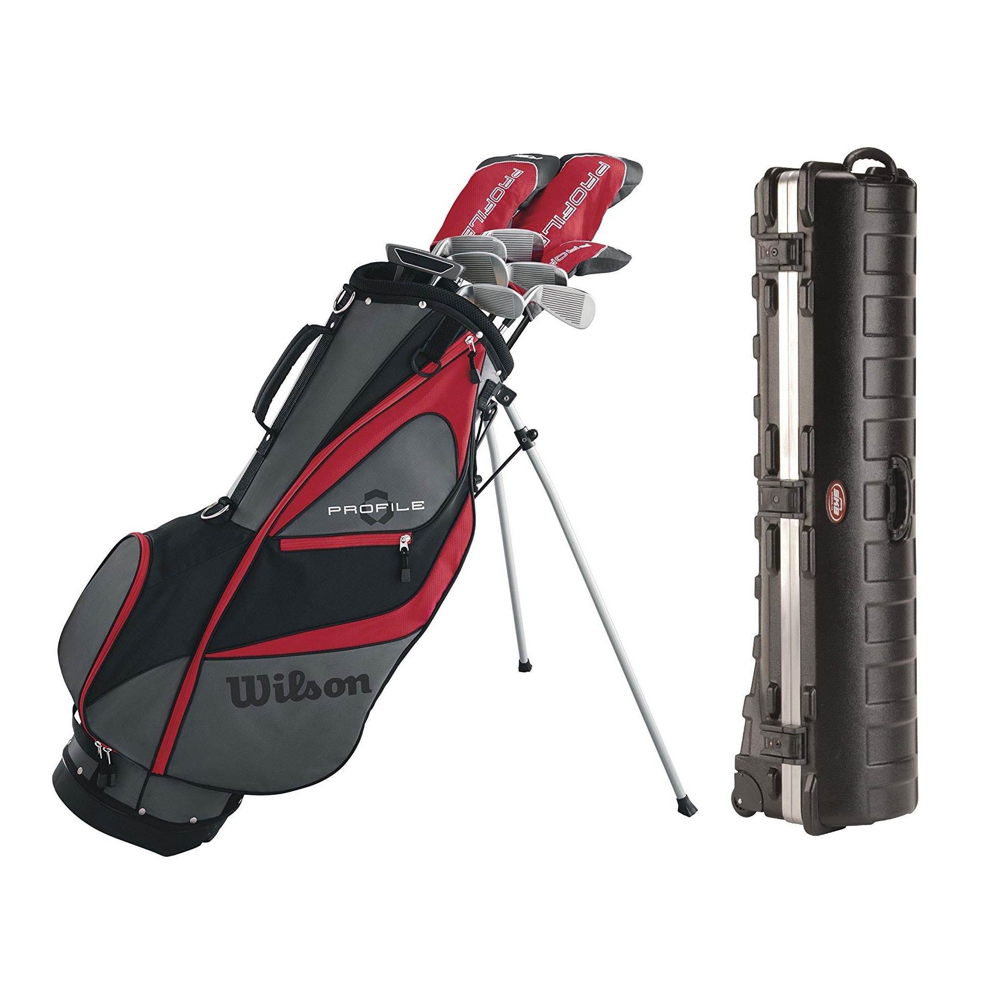 Wilson Men's Left Handed Golf Club Set & Plastic Wheeled Golf Bag Travel Case