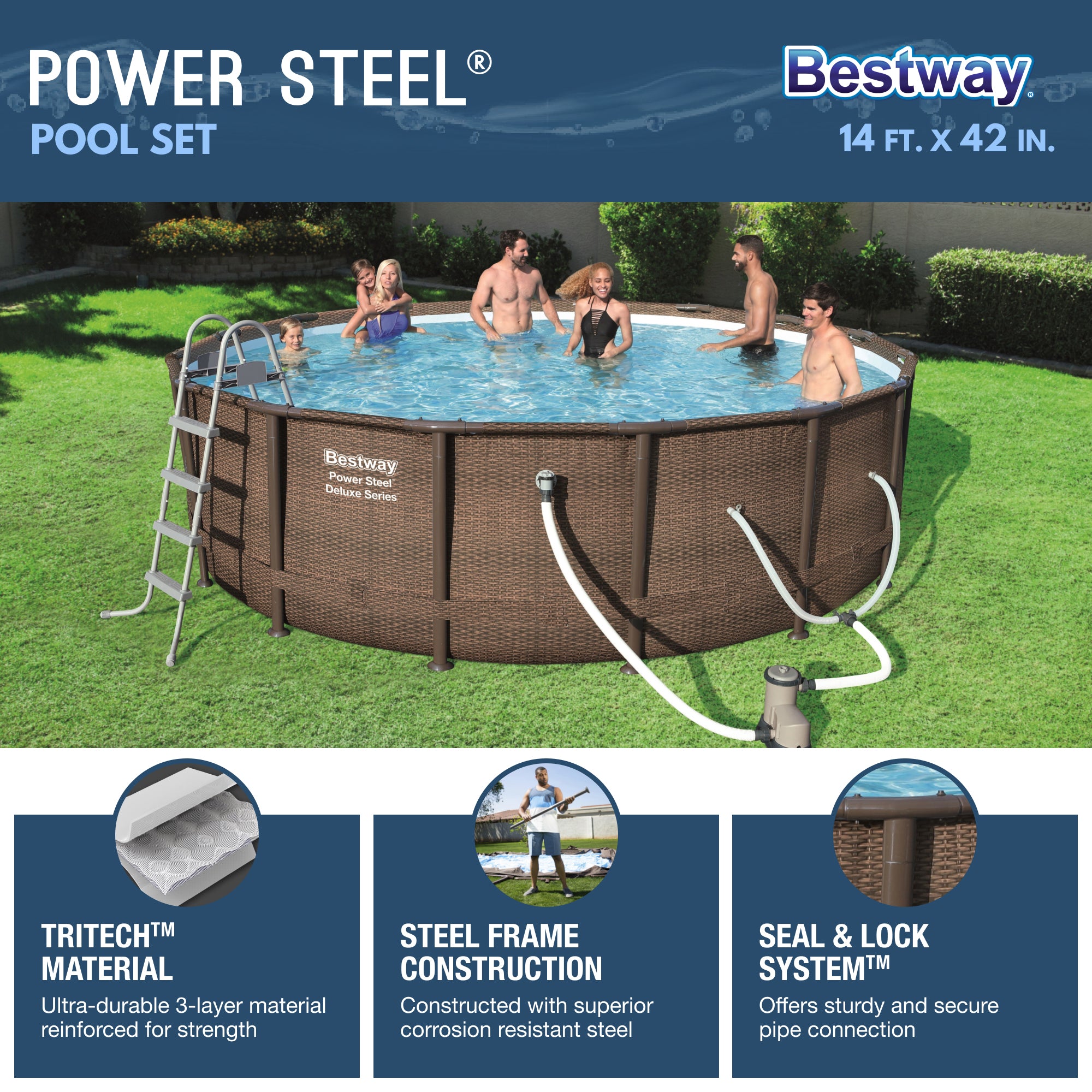 Bestway 14ft x 42in Power Steel Deluxe Above Ground Pool Set and Pump (Open Box) - VMInnovations