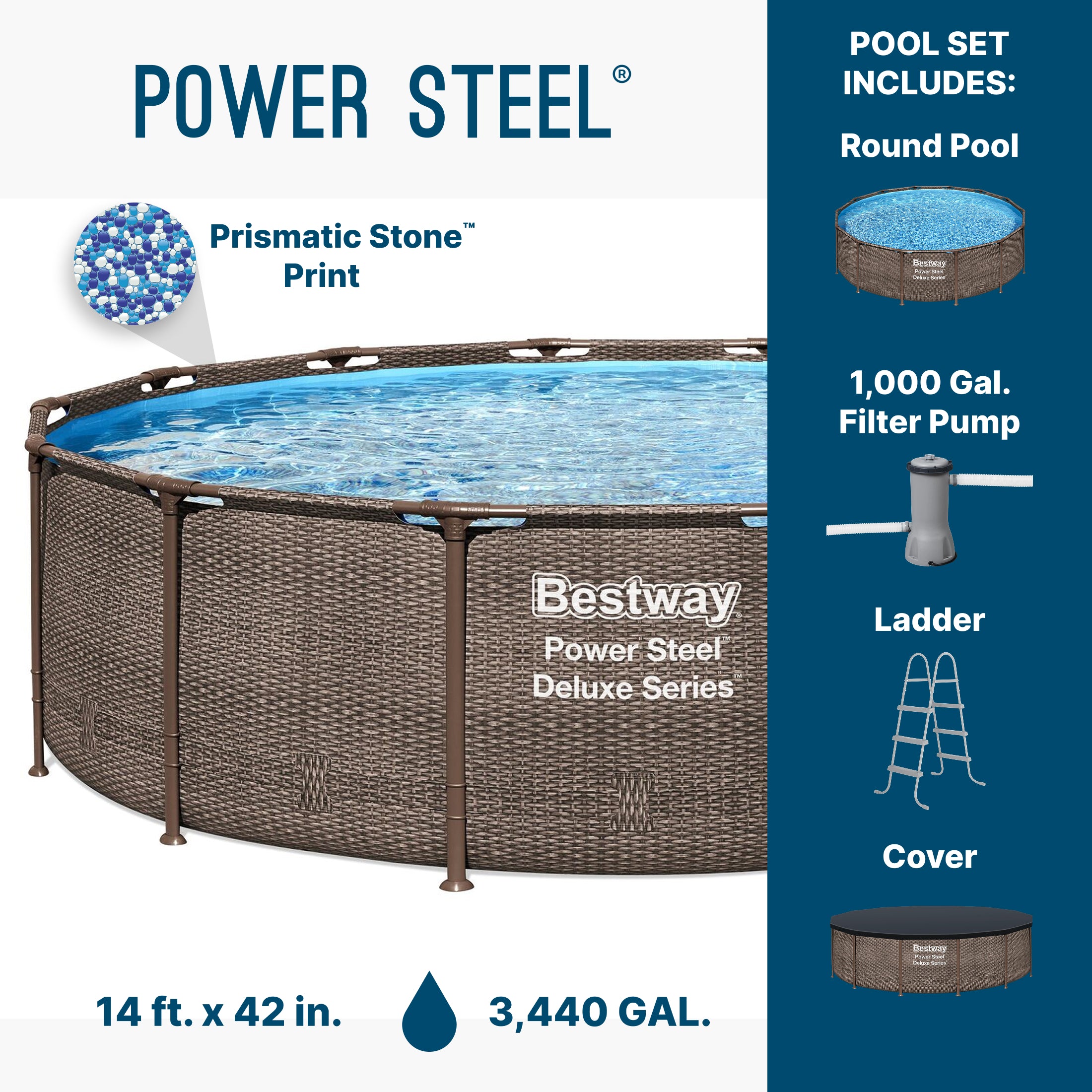 Bestway Power Steel 14' x 42" Above Ground Outdoor Swimming Pool Set with Pump