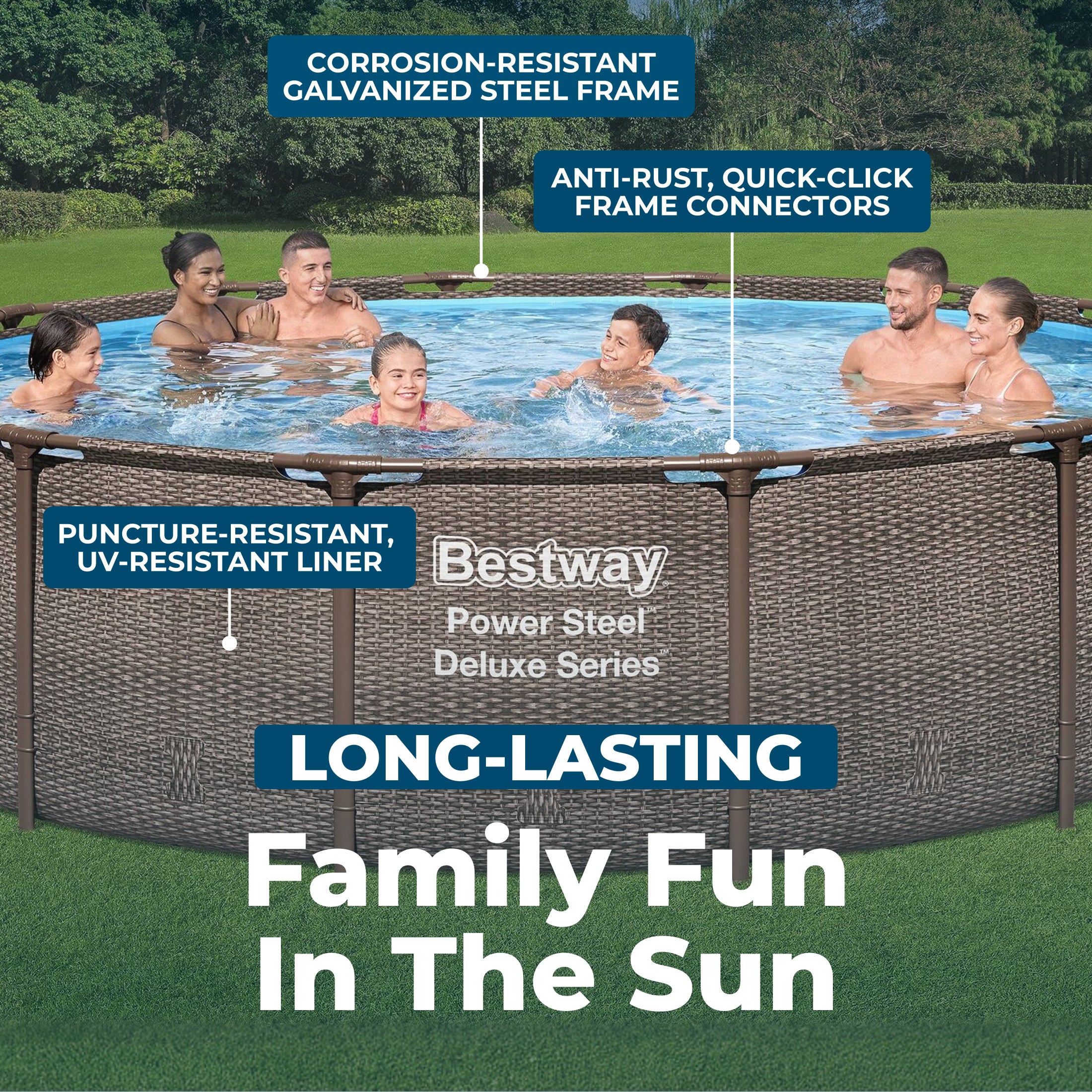 Bestway Power Steel 14' x 42" Above Ground Outdoor Swimming Pool Set with Pump